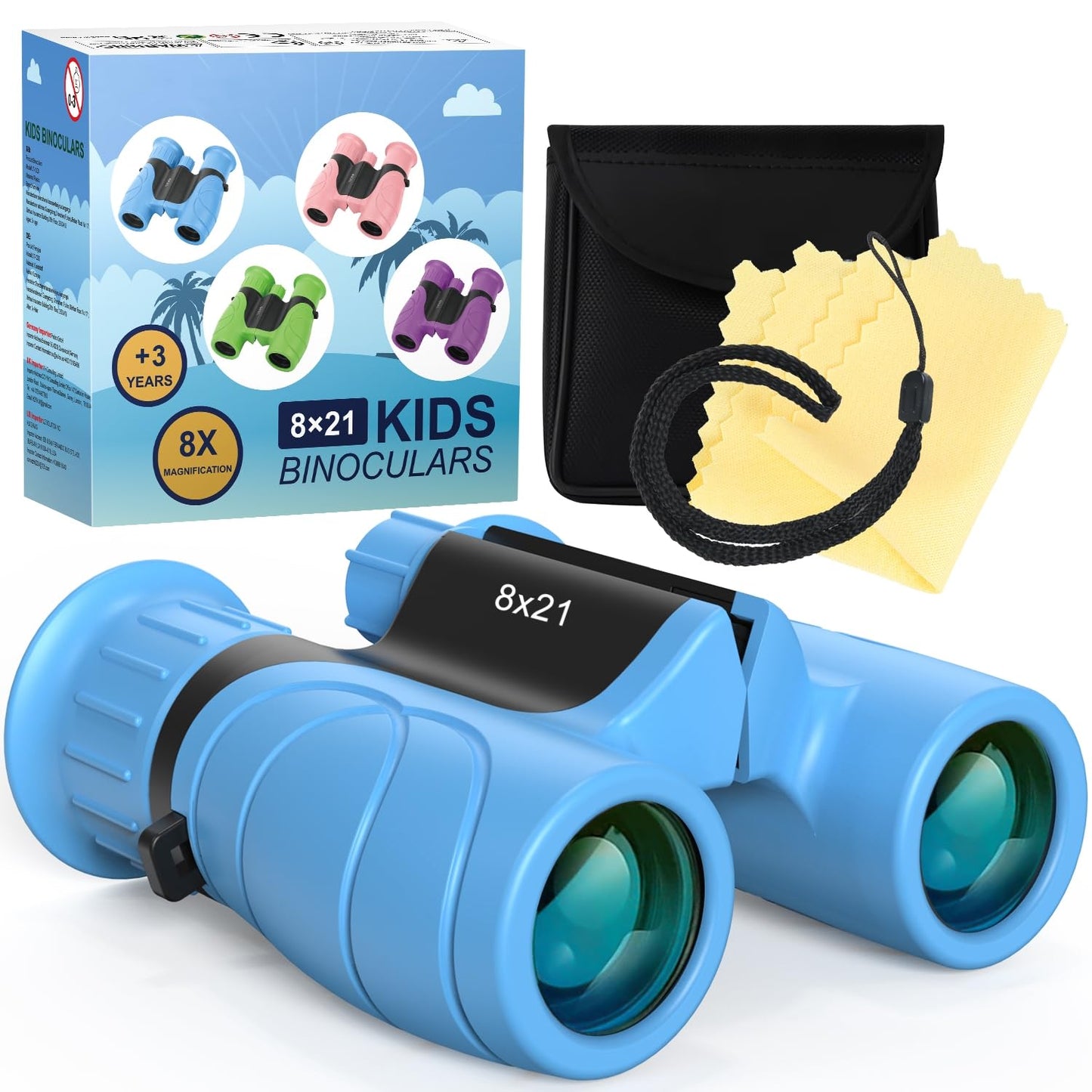 Kizplays® Kids Binoculars, 8x21 High Power Magnification, HD Binoculars Case, Bird Watching, Hiking, Sightseeing, Wildlife Toy for Little Boys Girls 4 5 6 7 8 Years Birthday Gift