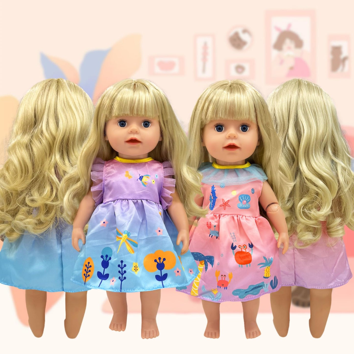 11 doll clothes set for 30-43 cm 13-18 inch, Cute doll clothing accessories newborn baby doll clothes set Include hats headbands underwear and bag dress outfits for baby doll