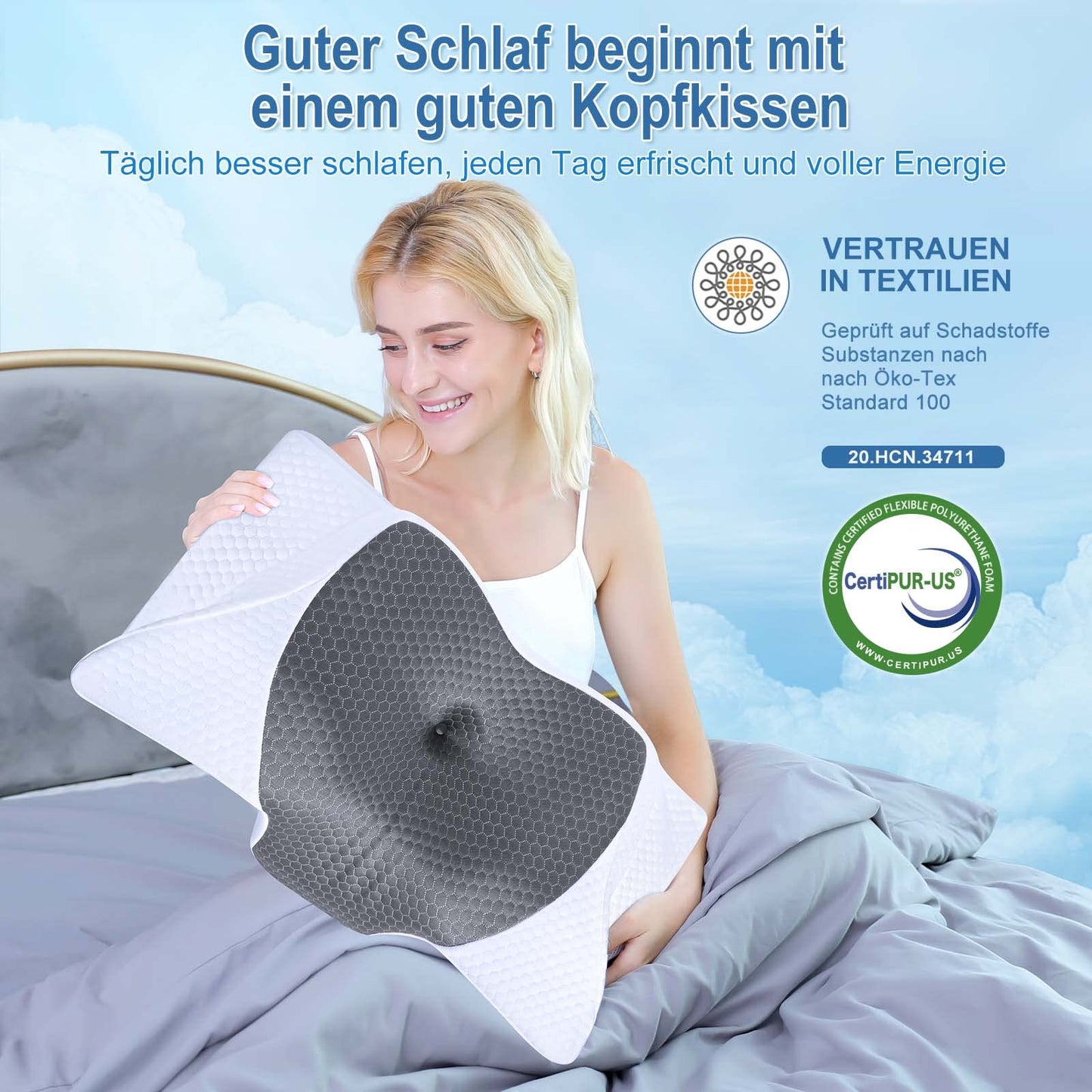 SAHEYER Ergonomic Neck Pillow, Memory Foam Head Pillow Side Sleeper Pillow Orthopedic Neck Support Pillow, 60 x 35.5 x 10/13CM Comfort Sleeping Pillow for Neck-Shoulder Pain Relief