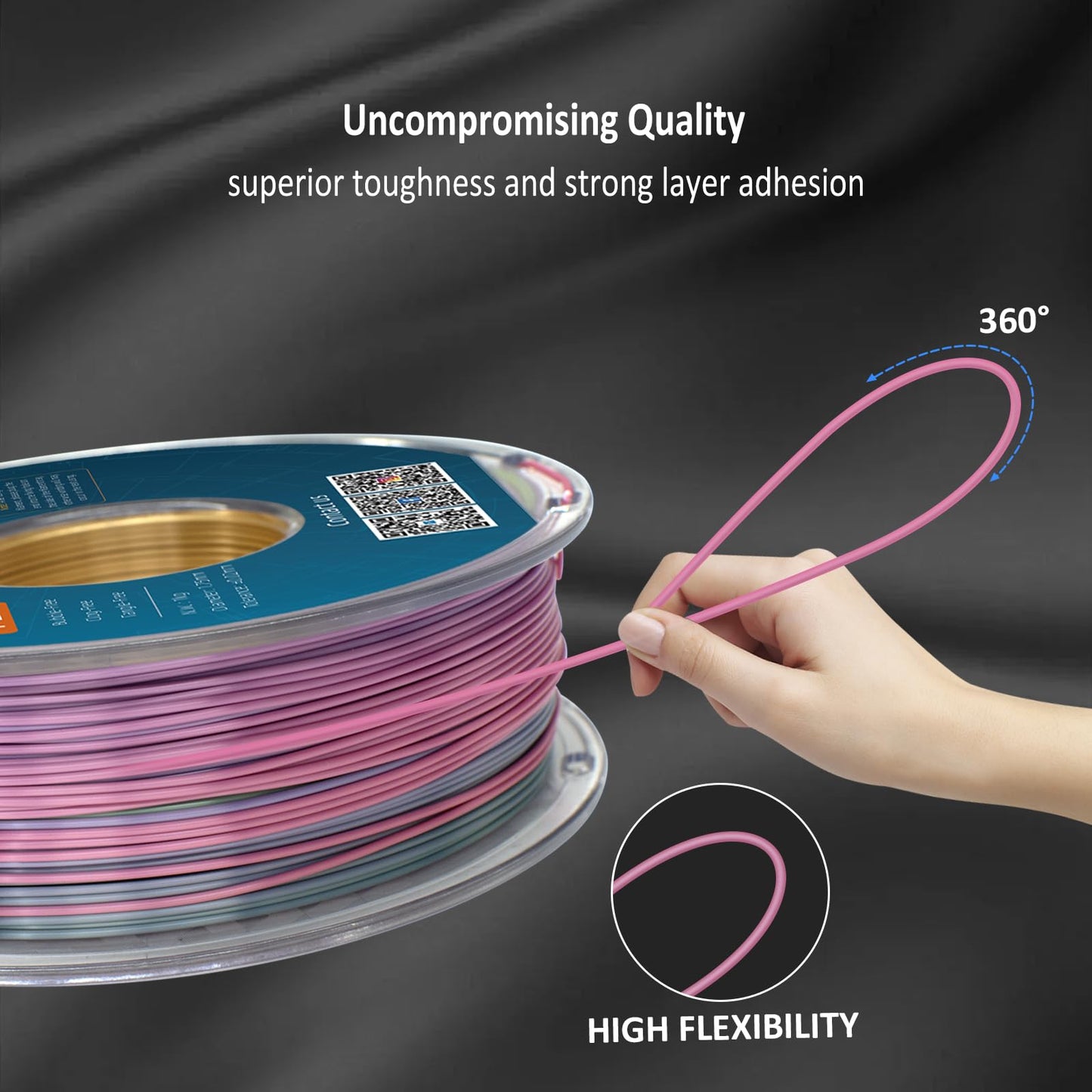 XZN PLA Filament 1.75mm Silk PLA 3D Printer Filament, Accuracy +/- 0.03mm, Silk PLA 1KG Spool, Silk Rainbow.