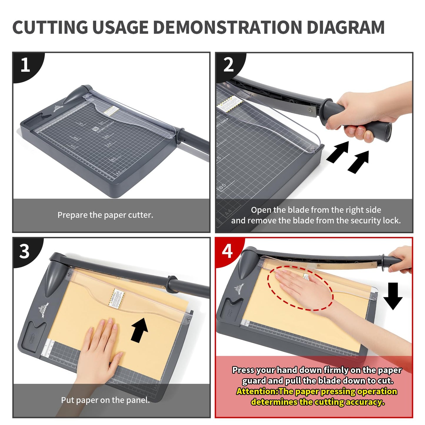 JIELISI Paper Cutter (Up to 80g A4, 12 sheets cutting capacity) Manual Cutting Machine, Paper Trimmer, Lever Cutter, Scissor for Paper and Photos, highest precision (Dark Gray)