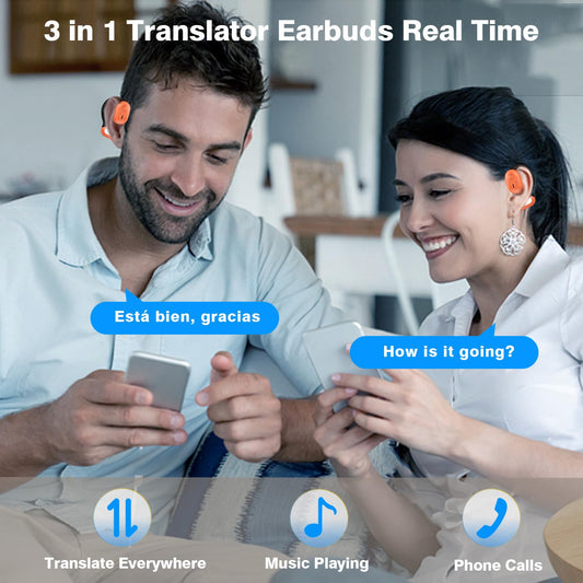 AI headphone translator, 2025 translation headphones, 144+ language headphone translator in real time with app, Bluetooth translation earphones for iOS and Android, travel and business (Orange)