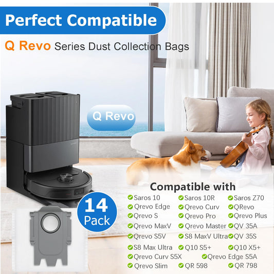 Replacement vacuum bags for Roborock Saros 10/10R/Qrevo/Q RevoS/Qrevo Pro/Plus/MaxV/Master/Curv/Edge/S8 MaxV/S8 Max Ultra robot vacuum, 2.7L disposable bags with large capacity, 14 pieces.