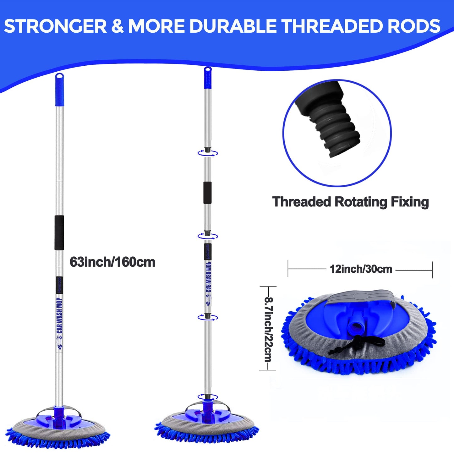160cm 63'' Car Wash Brush with Telescopic Handle RV Car Wash Brush Cleaning Set Microfiber Towels Car Cleaning Brush Set for Truck Trailer Vehicle 2 In 1 Anti-Scratch Telescopic Brush Mop Replacement
