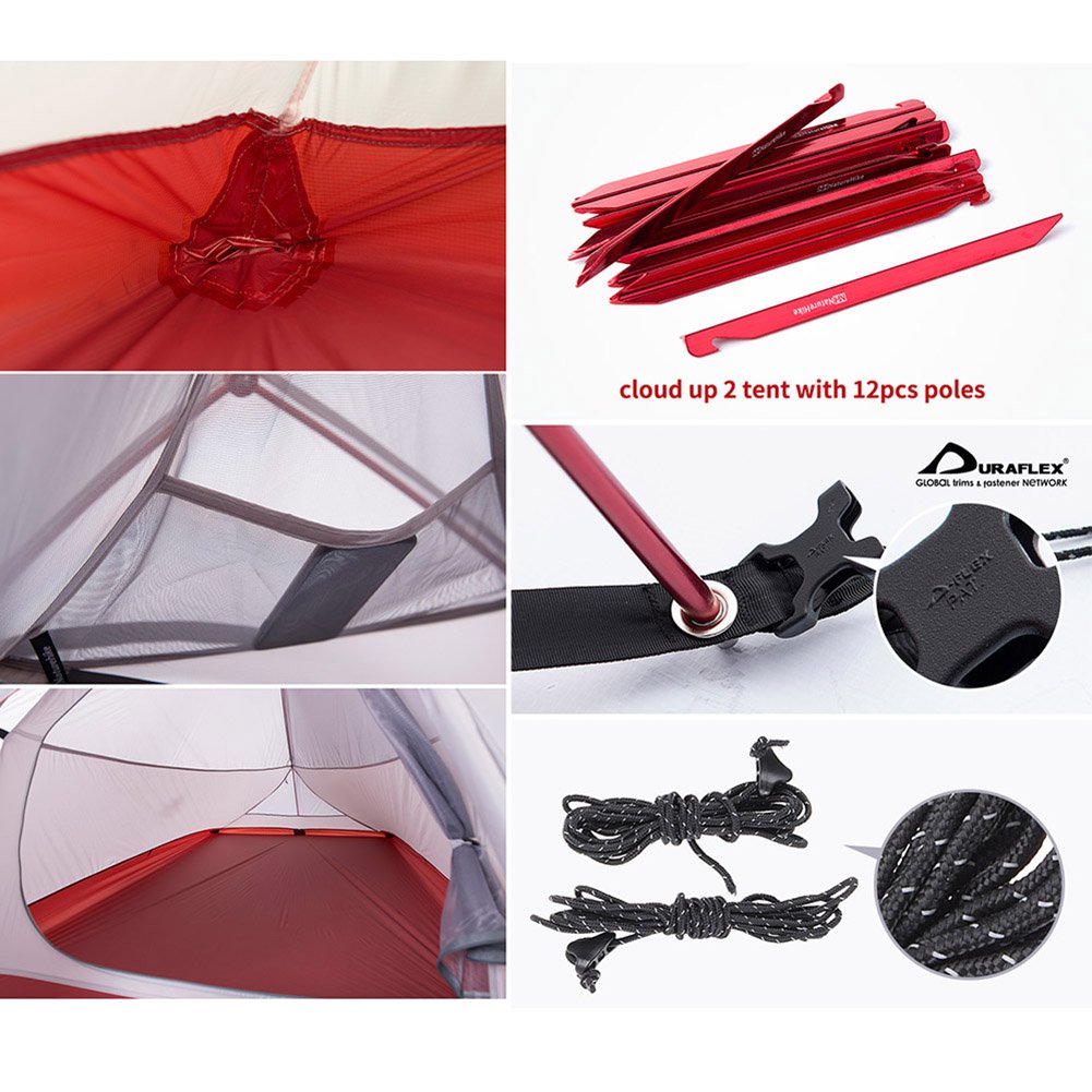 Naturehike Cloud-up 2 Ultralight Camping Tent for 2 People - Waterproof Double Layer Backpacking Tent 4 Seasons (Orange)