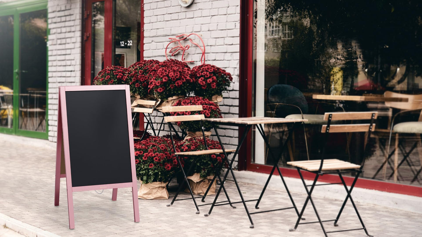 ALLboards A-board with pink wooden frame 118x61cm, advertising board, sidewalk sign, pavement sign, street stand, chalkboard