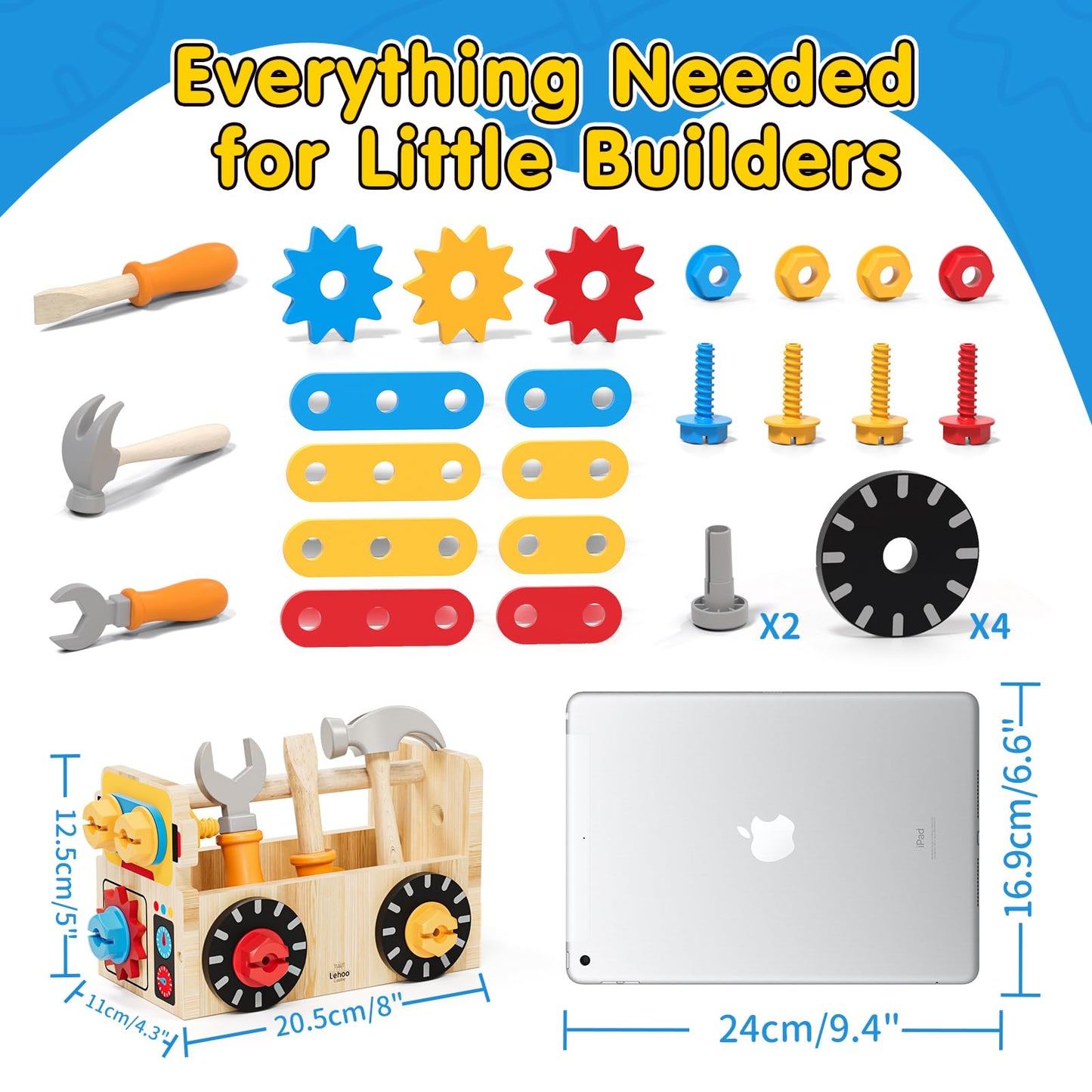 Lehoo Castle Tool Kit for Kids Workbench Children's Toy for Ages 2 and up, 29 Piece Children's Montessori Wooden Tool Toy, Gift for Boys and Girls Tool Motor Skills Learning Games 2 3 4 Years