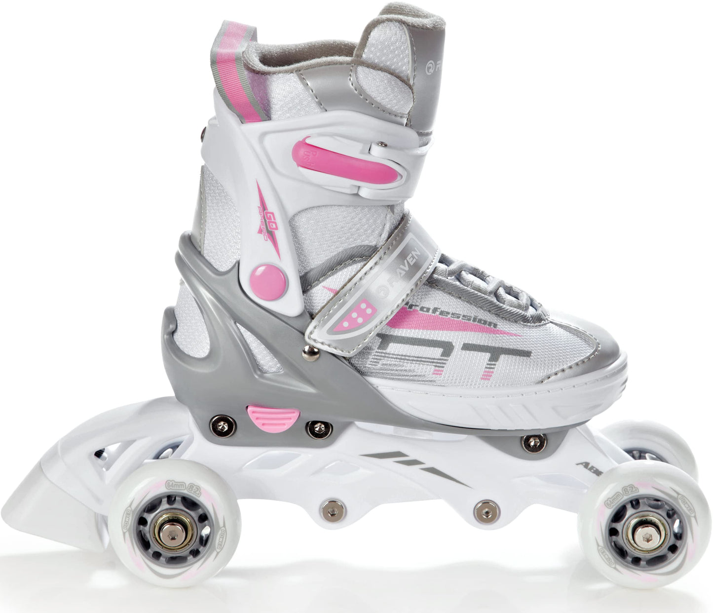 RAVEN Profession 3in1 Inline Skates Triskates Roller Skates Inline Skates for Kids and Adults adjustable (White/Pink, 28-32 (18.5cm-21cm))