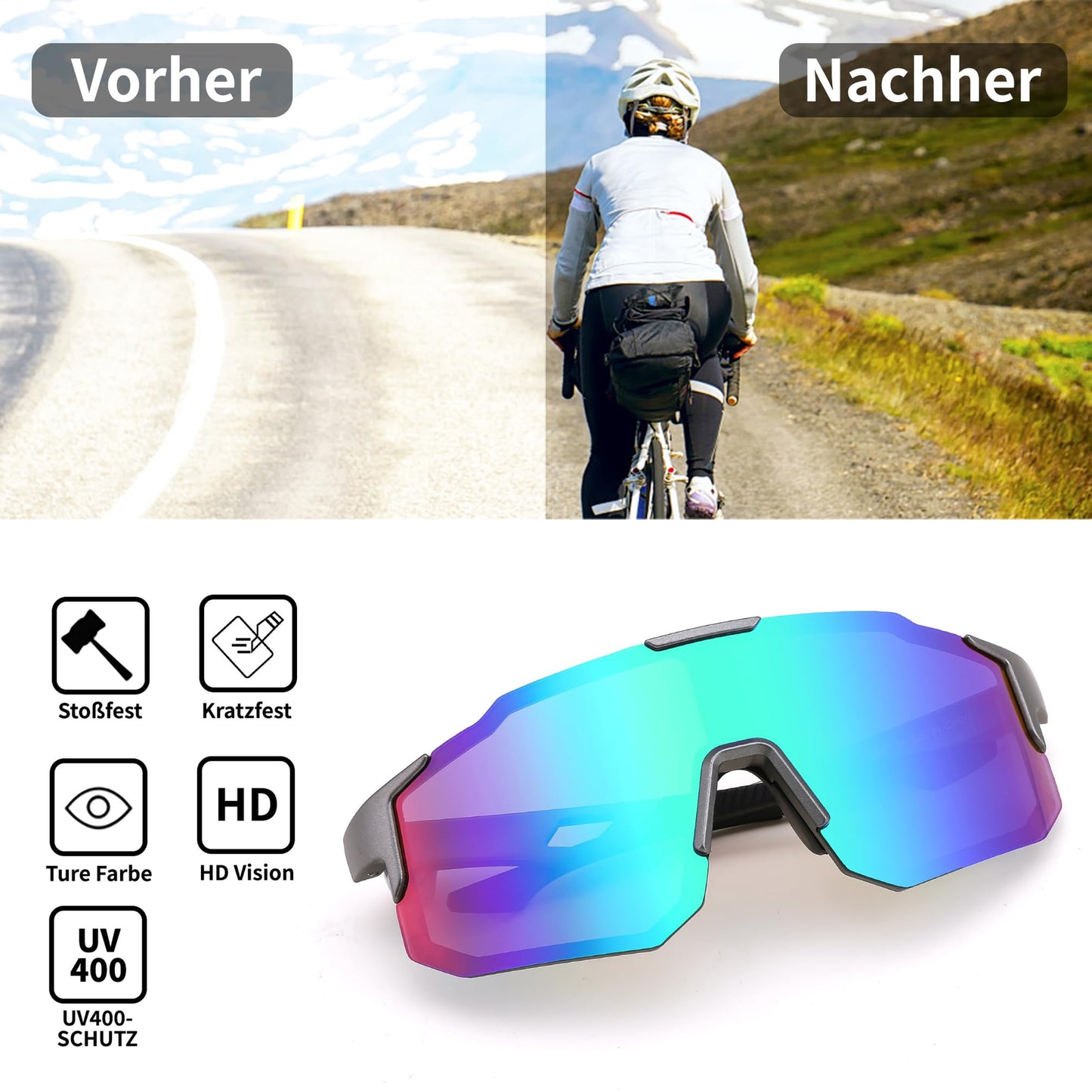 FEISEDY Sport Sunglasses for Men Women Cycling Glasses Mirror Sports Glasses for MTB Racing Cycling Biking Running Enduro with UV400 Protection B2388