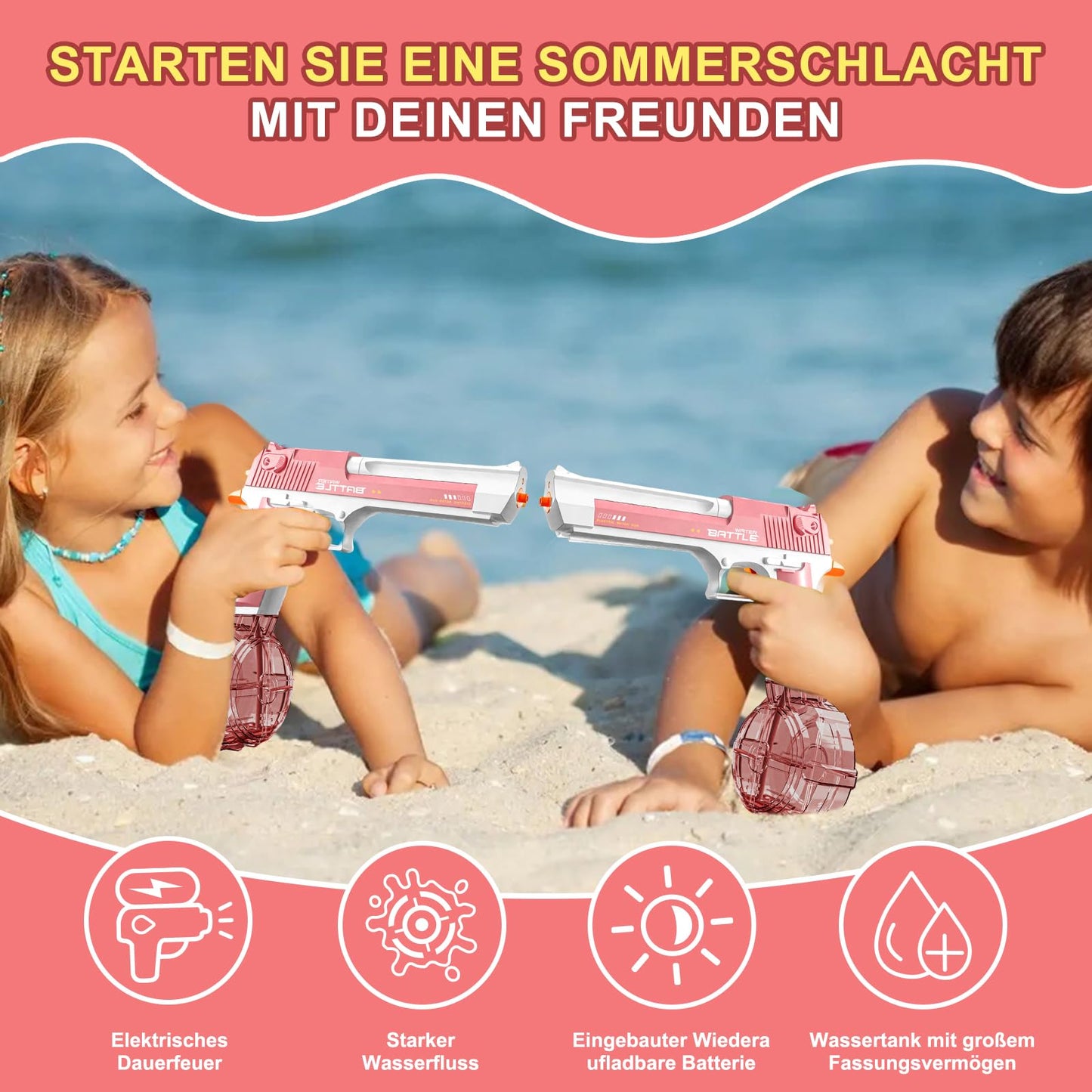 Maxee Electric Water Gun, Toy Water Guns with Light, One-Button Automatic Water Squirt Guns for Kids Adults Summer Pool Party Beach Outdoor