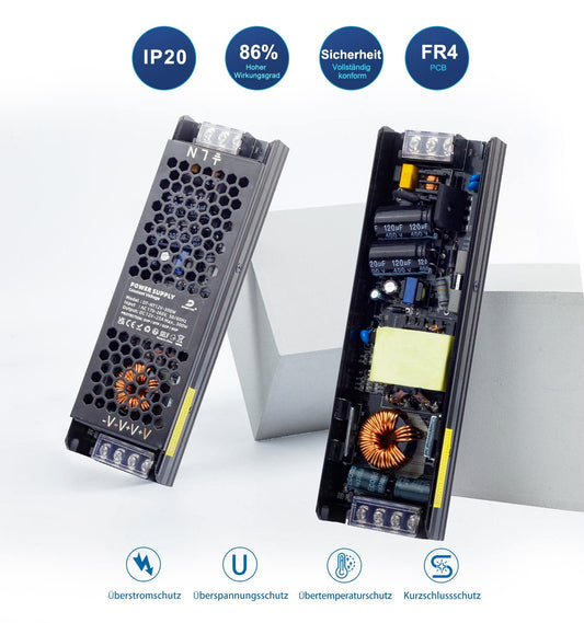 DUSKTEC LED power supply 300W 12V LED transformer 25A, IP20 LED driver AC 220/230V to DC 12 volt, constant voltage low voltage transformer for bulbs light strips lamps displays 3D printers