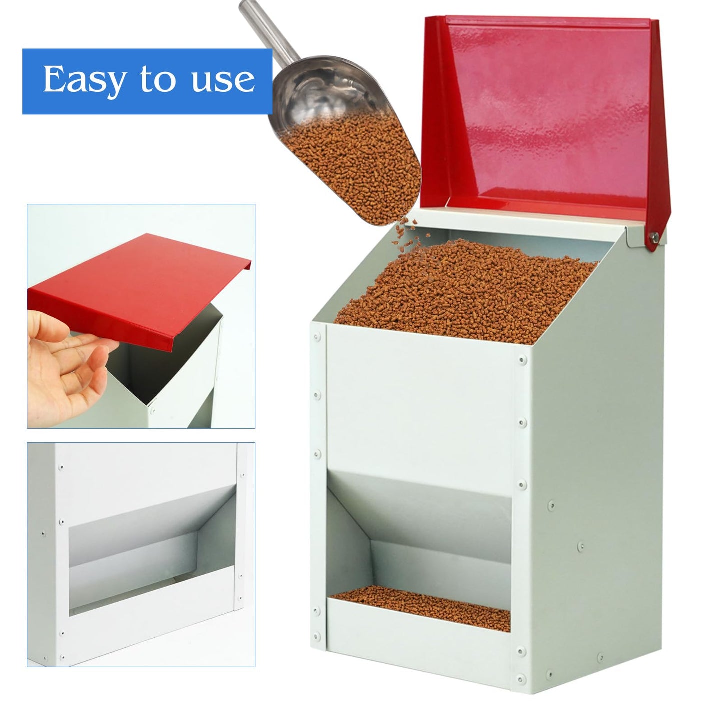 4.5 Kg Automatic Chicken Feeder Small metal feeder with lid Wall-mounted rat-proof chicken feeder for chicks, turkeys, goslings, ducklings, quails.