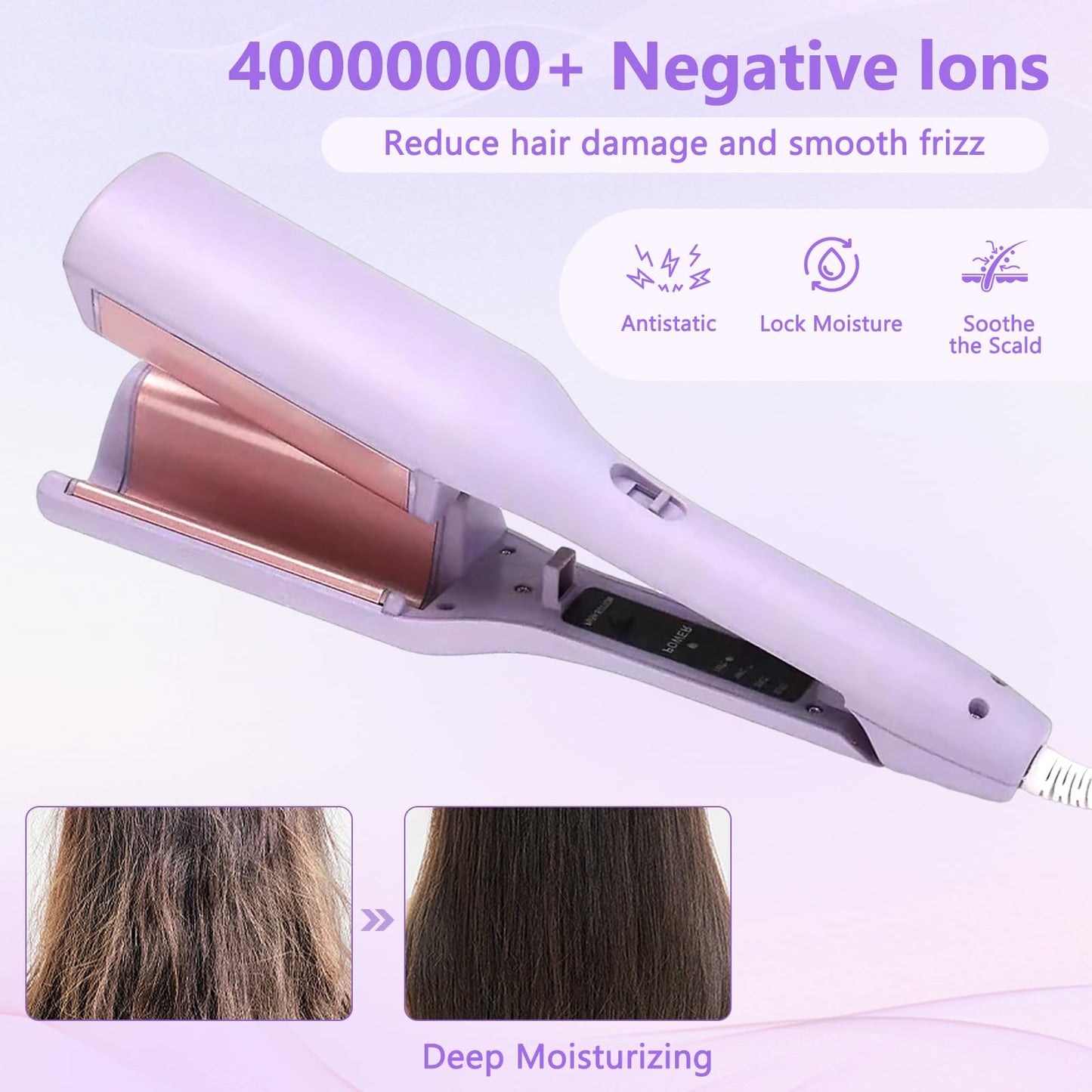 LIROPAU Curling Iron Large Waves, French Wave Curling Iron, 32mm for French Egg Rolls, Wave Iron rods with Adjustable Temperature 30S Swift Heating (Purple)