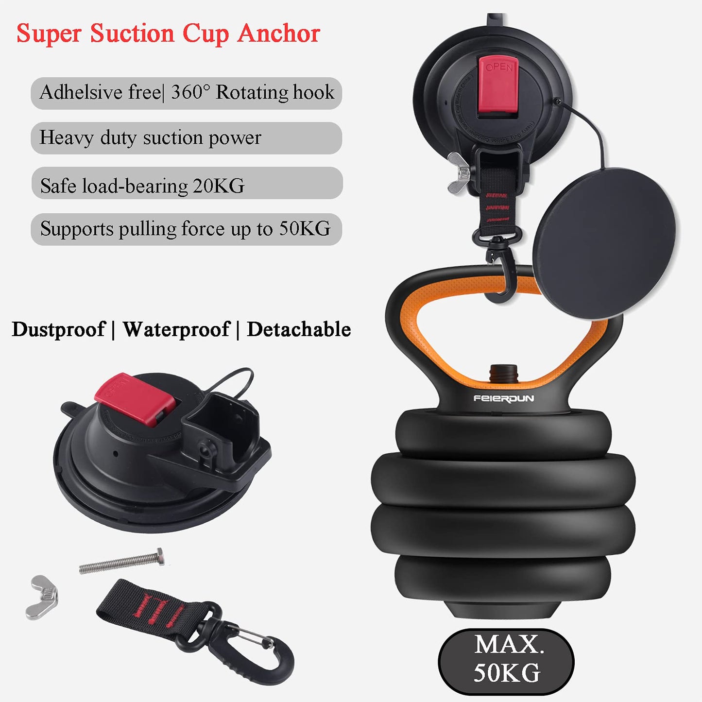 Suction Camping Set, 2 x Suction Cup Anchors Suction Hooks Extra Strong up to 20 KG - Car Tensioner Multifunctional Suction Cup Holder with Fastening Hooks for Camper, Household, Workshop