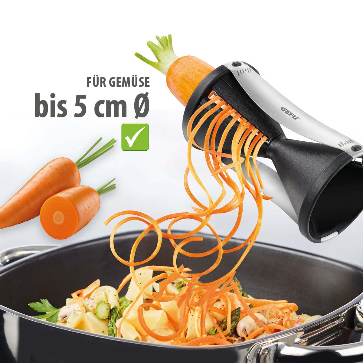 Kitchen Helper Set: GEFU Spiralizer SPIRELLI & Vegetable Knife SENSO - Spiral vegetable slicer for making veggie noodles & zoodles.