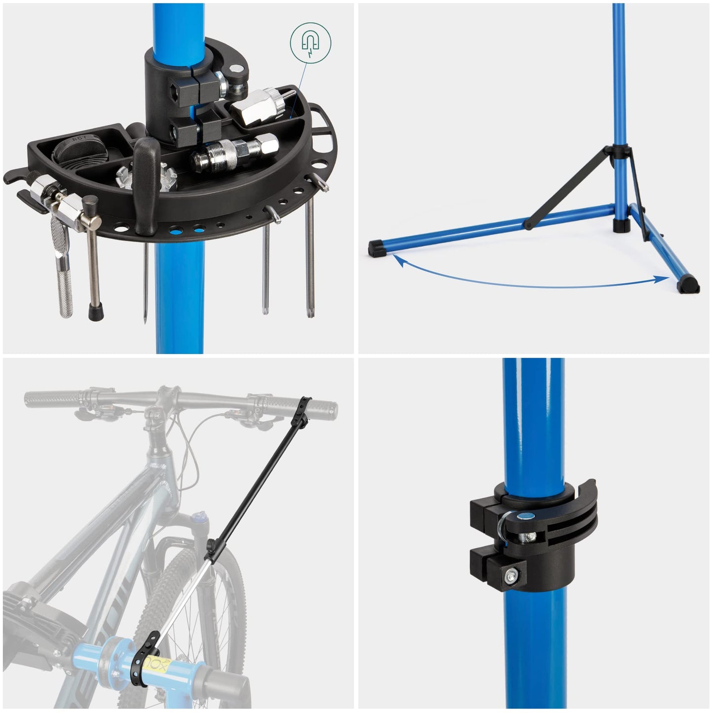 CXWXC Bike Repair Stand, Heavy Duty Bicycle Assembly Stand with Welded Head Clamp, 360° Rotatable, Quick Release Mechanisms (Blue)