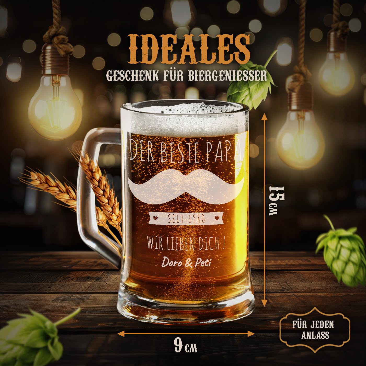 Maverton beer stein with engraving - personalized - 500 ml - Christmas gifts - Birthday gift for men - Gift idea for beer lovers - Mustache