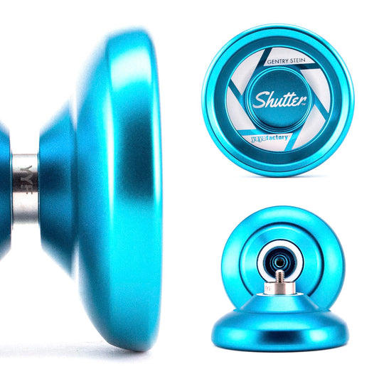 YoYo Factory Shutter Yoyo - Unresponsive professional yoyo made of full metal - Bearing equipped yoyo - Used by world champion Gentry Stein - Toy for kids and adults - Blue.