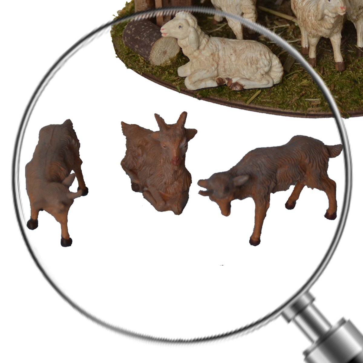 Alfred Kolbe Nativity Set on December 31 includes a shelter measuring 18 x 14.5 x 13 cm with 4 white sheep and 3 goats for 10-12 cm figures.