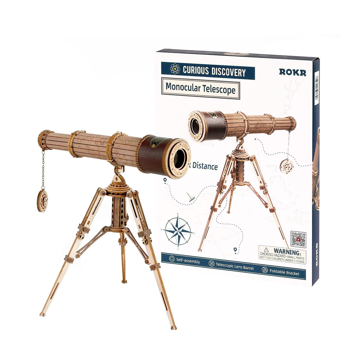 ROKR 3D Wooden Puzzle Monocular Telescope Wood Model Building Science Gifts for Adults Kids over 14 years 314 Pieces, Monocular Telescope