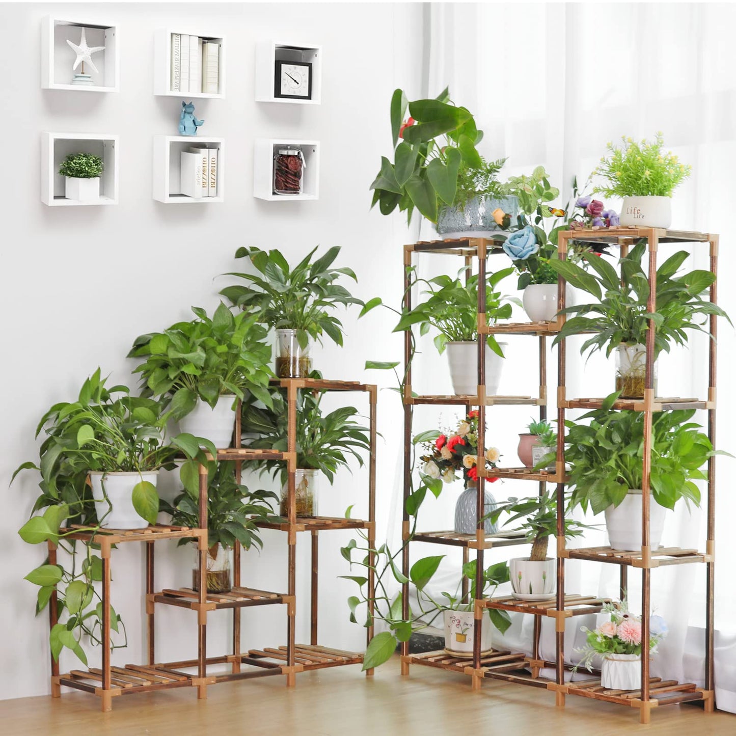 VIEWALL wooden plant shelf flower stand multifunctional creative wooden flower ladder decoration plant stand for indoor outdoor balcony living room office garden 7 tiers