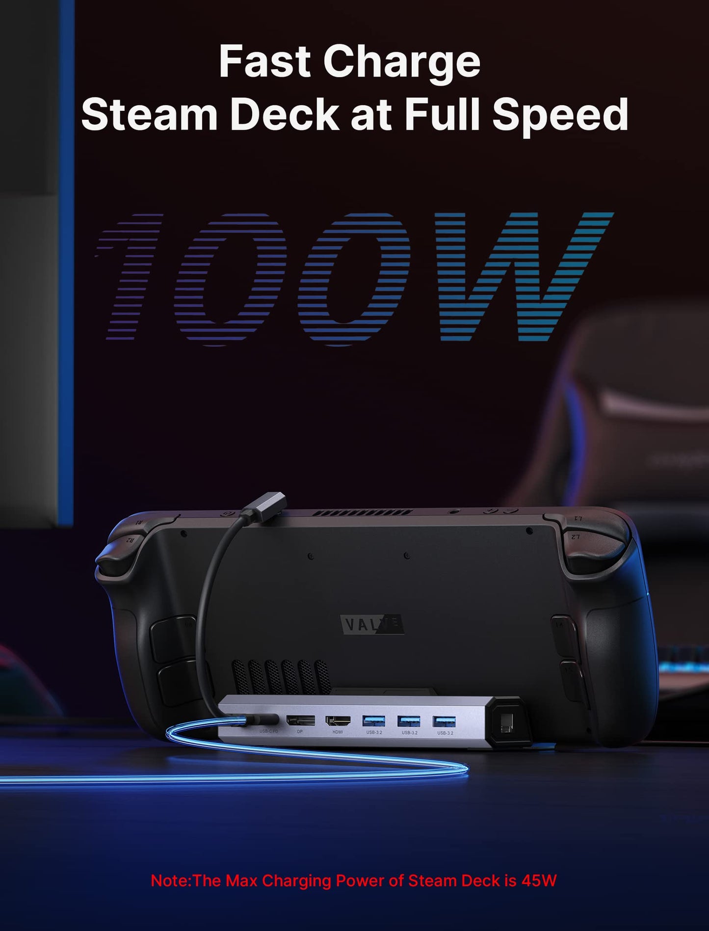JSAUX 7-in-1 Docking Station compatible with Valve Steam Deck/OLED/ASUS ROG Ally/Lenovo Legion go/MSI Claw, featuring 4K@60Hz HDMI & DisplayPort, Gigabit Ethernet, 3 USB A 3.2, and USB C 100W-HB0702.