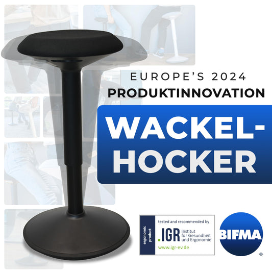 Backerz Ergonomic Stool - Office stool with 40-60 cm height adjustment - Enhance energy and focus at work - Non-slip standing stool with rocking effect - Matte black
