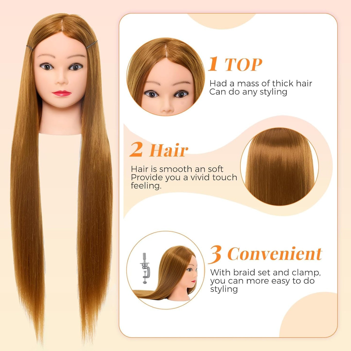 "Neverland Beauty 30" Practice Head Styling Mannequin 100% Synthetic Hair Wig Head Doll Head Training Heads Styling Head Training Head With Stand + DIY Hair Accessories styling Set"