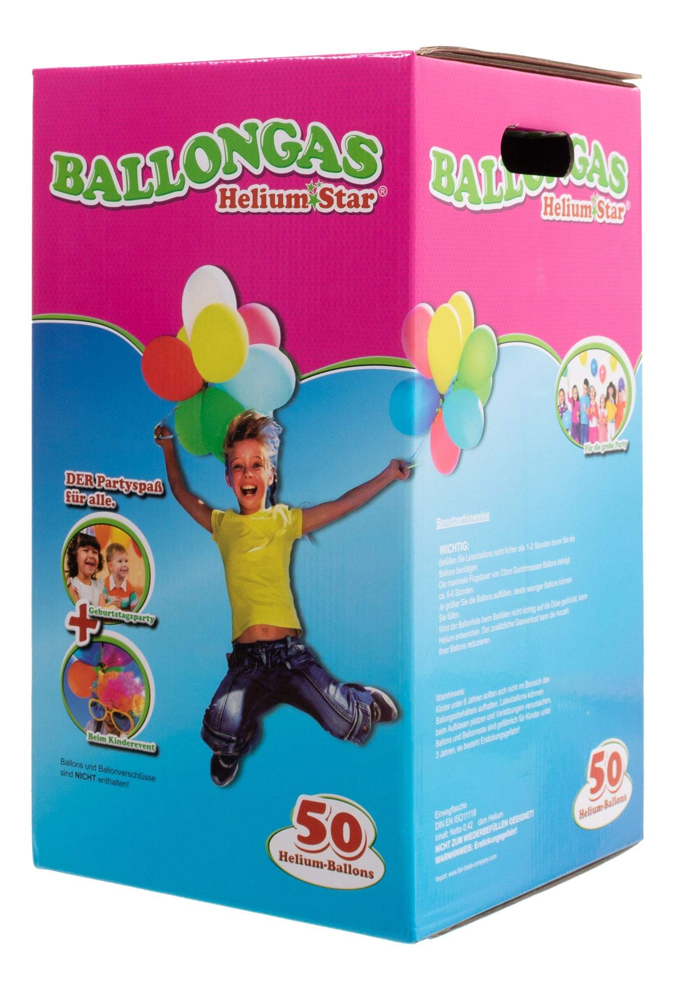 Helium balloon gas HeliumStar disposable bottle for up to 50 latex balloons 25cm Ø or 27 foil balloons 45cm Ø birthday party wedding birthday party.