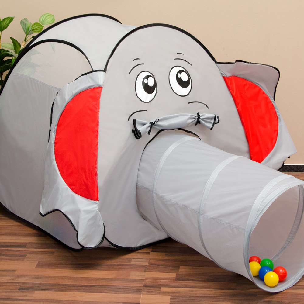 LittleTom Ball Pit Elephant with Tunnel - 200 Balls - 100x100x102 Ball Pit Kids Play Tent Tunnel - Ball Pit Baby Tent with Balls for Kids - Indoor Play Equipment Kids Tent Tunnel Toy