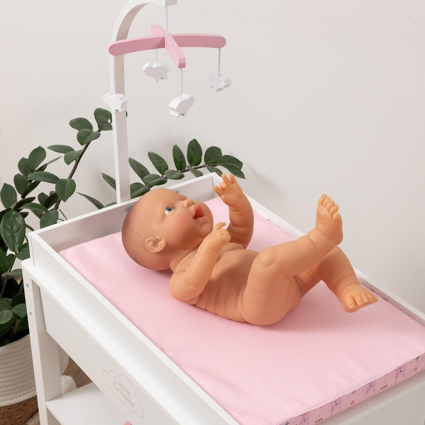 ELLA & PIET® Doll Changing Table Splashy with Bathtub and Mobile made of Wood (White-Pink)