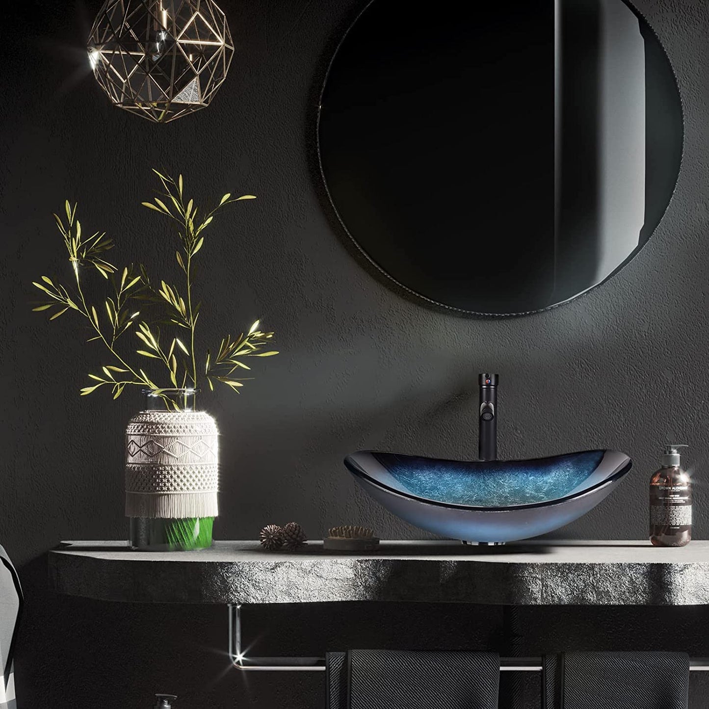 ARTETHYS glass countertop sink with faucet drain, oval washbasin washbasin set in blue, black, for bathroom, kitchen, guest WC.