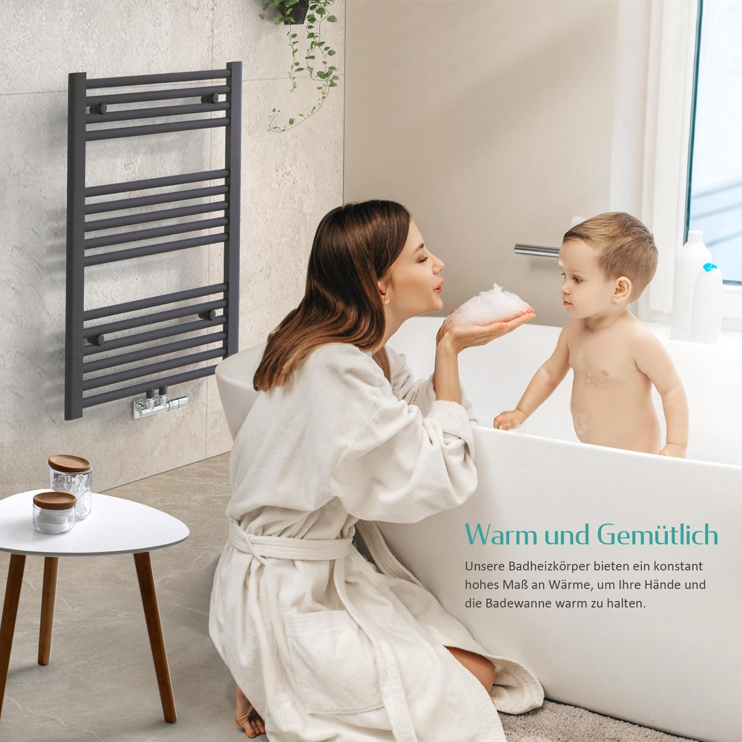 EMKE bathroom radiator 1000x400 mm, towel radiator with middle connection. Towel holder, towel warmer, towel dryer, bathroom radiator, towel heating in anthracite 356W.