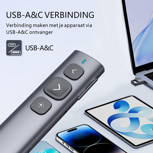 Norwii USB C Presentation Clicker with green laser pointer, rechargeable PowerPoint remote, Long Range Wireless Presenter for tablet/laptop/e-book.