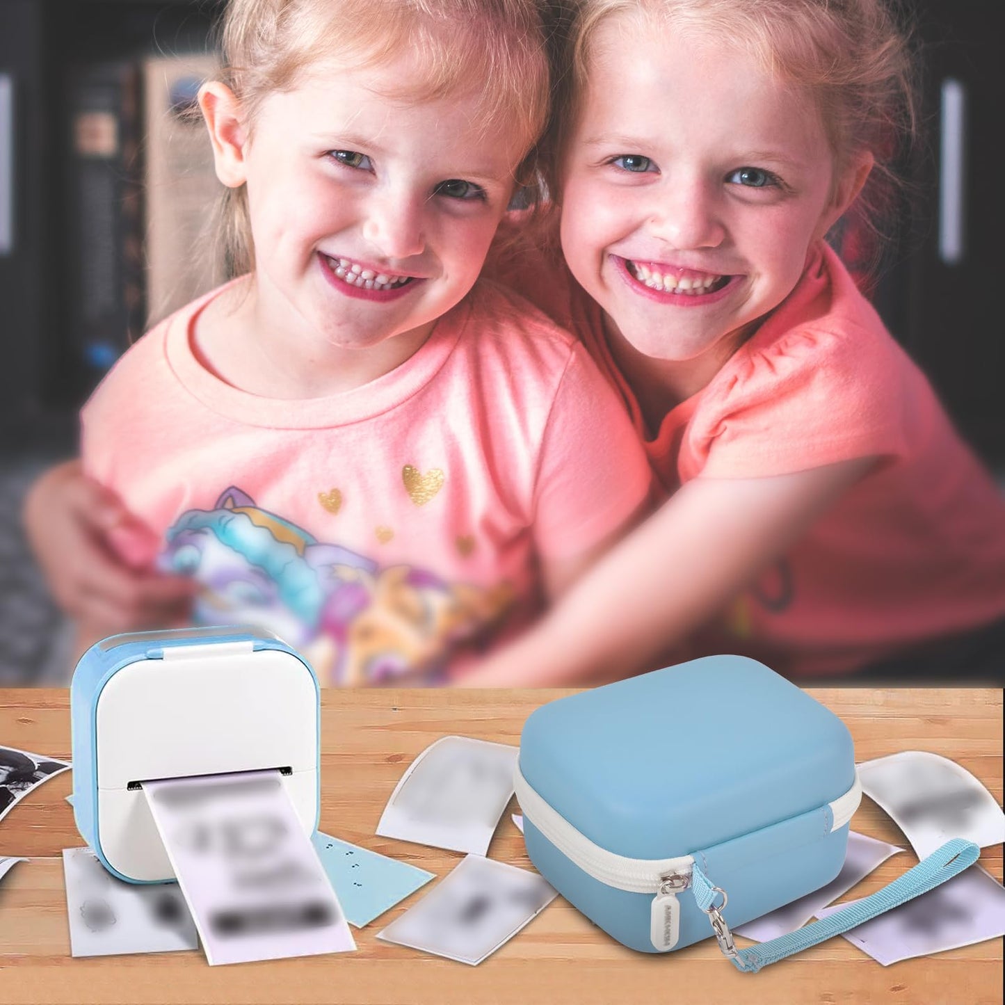 Mini printer bag for Memoking T02/ for Phomemo M02/ M02S/ M02 Pro/ Q30S/ for Ponek Mini Pocket Printer, Portable sticker printer holder for paper & USB cable, Case only (blue)