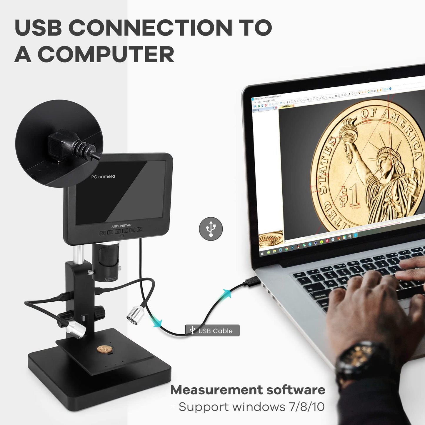 Andonstar AD246S-P HDMI digital microscope with 7-inch screen, 4000 x 2160P UHD video recording, 3 lens for coin errors, biological microscope kit for adults.