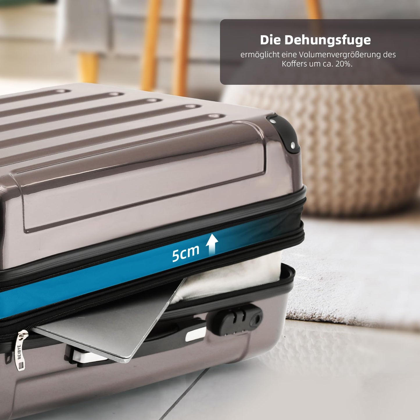 BEIBYE Twin Rolls 2048 Hard Shell Trolley Suitcase Travel Bag Luggage in M-L-XL Set (Coffee, XL)