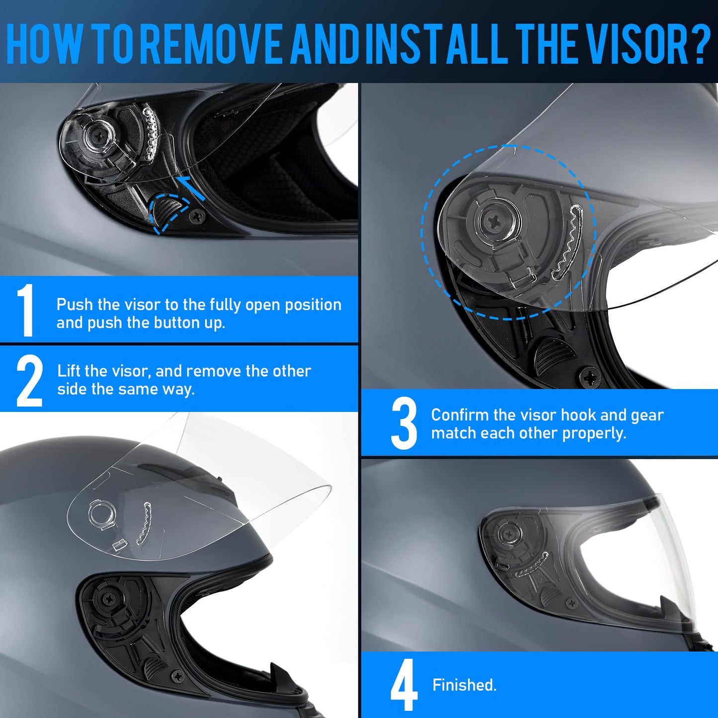 Favoto motorcycle helmet Full face helmet for adults, breathable, ECE certified, size S (55-56cm) Grey.