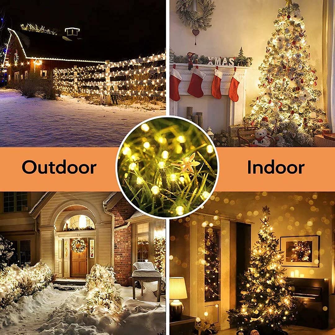 Qedertek Christmas Tree String Lights 20M 200 LED Outdoor String Lights Warm White with Timer Memory Function, Green Wire, Waterproof 8 Modes Christmas Lighting for Garden Christmas Decor