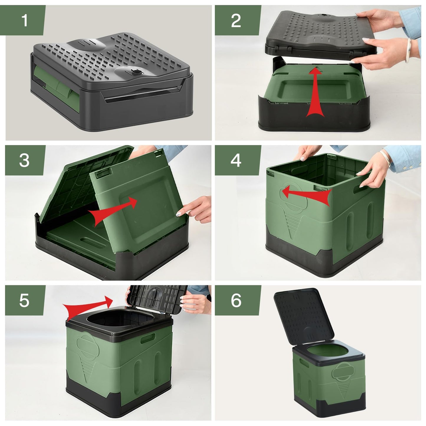 SaiXuan Portable Folding Toilet Set, 25L Capacity, Supports up to 150KG, 24 Trash Bags,Carry Bag, Toilet Seat Cushion, Portable Toilet for Camping, RV, Hiking (Military Green)