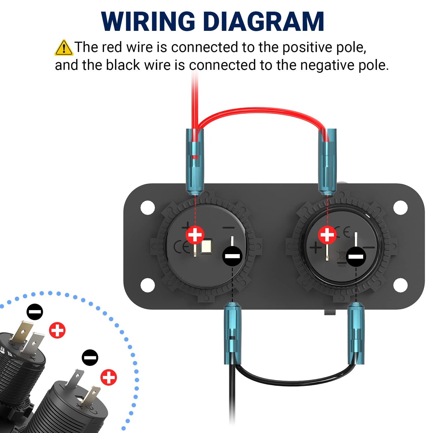 Cigarette Lighter Socket 12V USB Flush Mount Socket: Qidoe Aluminum Alloy 20W PD3.0 Car USB Outlet Waterproof Voltage Monitor 12V Socket 300W 24V Socket QC3.0 for Car Boat RVs