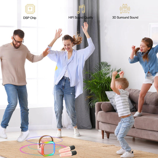 CUTE speaker boxes with karaoke microphone for kids, mini karaoke machine supports Bluetooth, Micro SD, USB & AUX, gift & toy for girls 4-12 years, perfect for parties & celebrations.