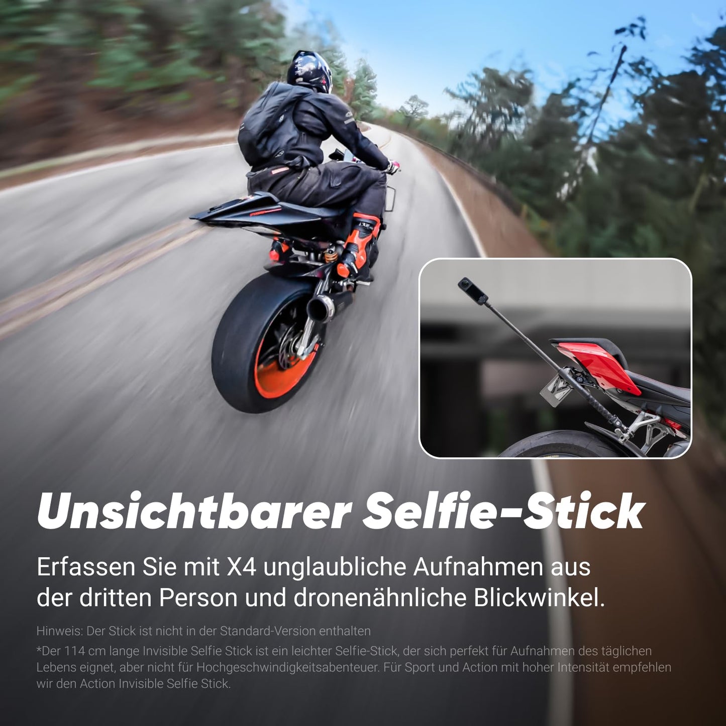 Insta360 X4 GPS Bundle - waterproof 8K 360° action cam, 4K wide angle videos, invisible selfie stick, detachable lens protector, 135 min battery life, AI editing, stabilization.