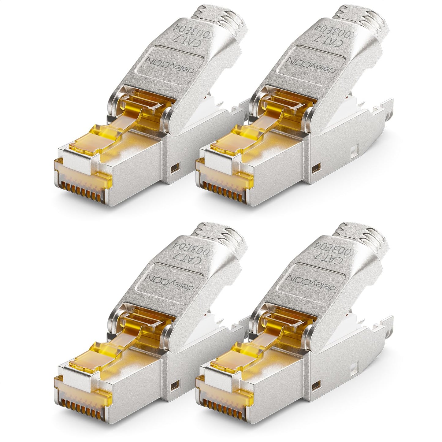 deleyCON 4x CAT 7 network plugs RJ45 toolless shielded 10 Gbit/s 600 MHz network plugs for solid installation cables raw cable connectors RJ45 Ethernet LAN DSL patch cables