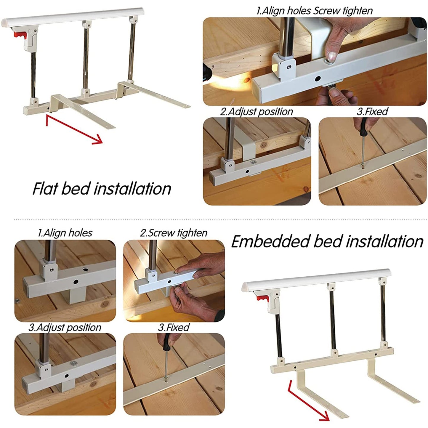 Swociro Foldable Bed Rail Safety Side Guard for Elderly, Adults Assist Handle Protection Railing Handicap Hospital Bed Rail with Storage Bag (White, 108*40cm)