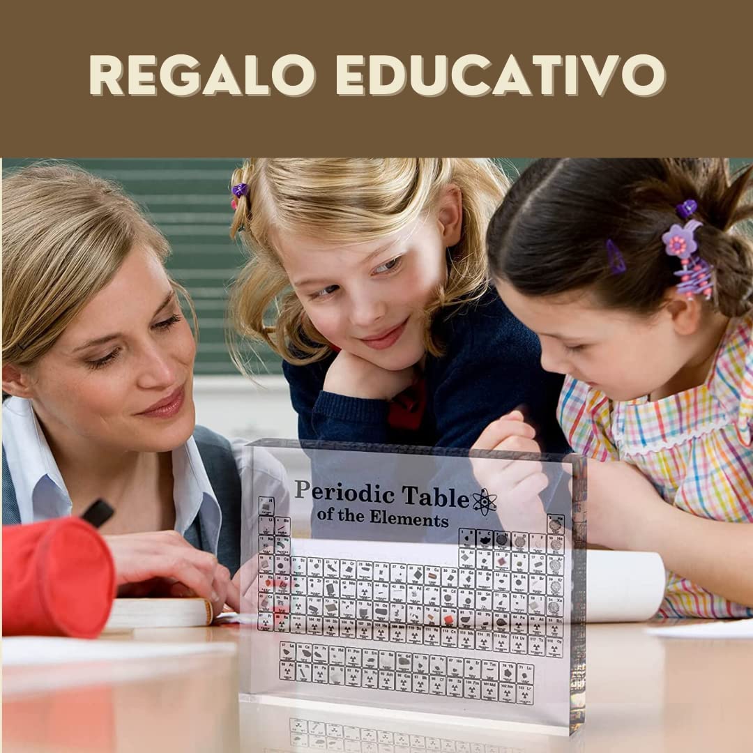 Acrylic periodic table with real elements, resin board with real elements for students, teachers, classrooms, etc. - 3D poster with chemical elements - Table of real elements (without base)