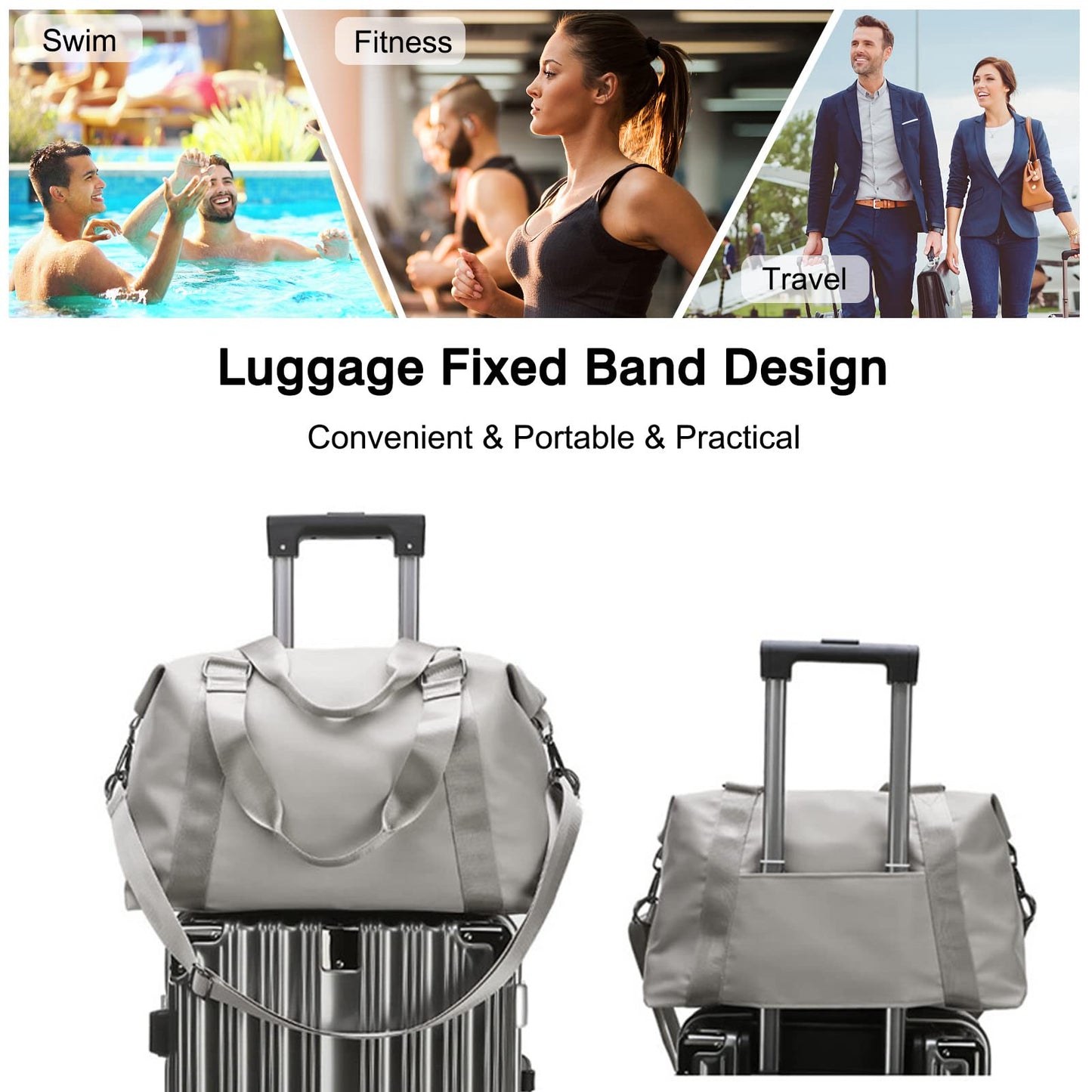 FANDARE Ultralight Travel Bags Carry-on Sports Bag for Men and Women Shoulder Bag Overnight Weekend Clinic Handbag Swim Bag Training Bag Black