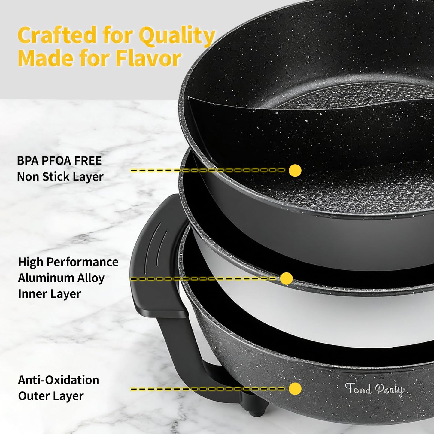 Food Party Electric Hot Pot 6L Electric Cooker 220V 1200W Double-Sided Electric Wok with Lid Chinese Hot Pot Fondue