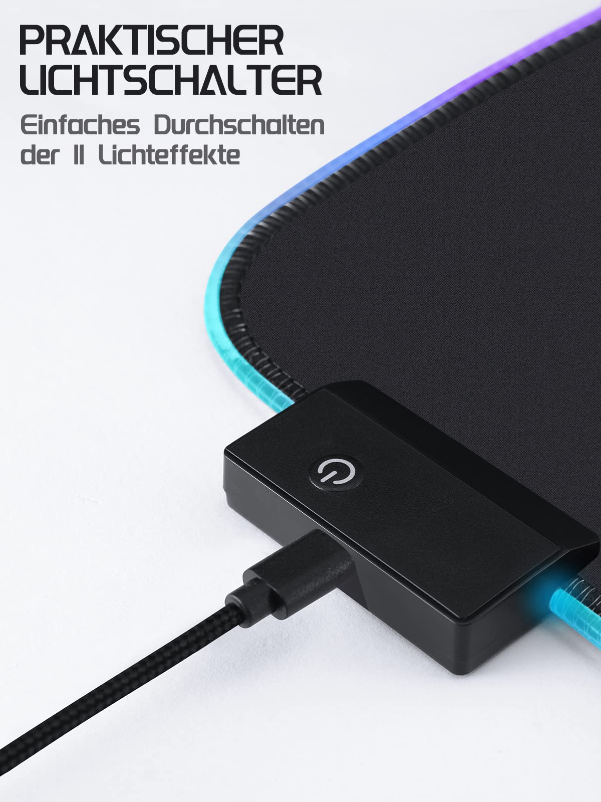 EASEMO Gaming Mousepad, RGB Mousepad, XXL large (900 x 400 x 4 mm) with 7 LED colors, 11 lighting modes, and waterproof fabric surface, non-slip rubber base for PC, laptop, keyboard