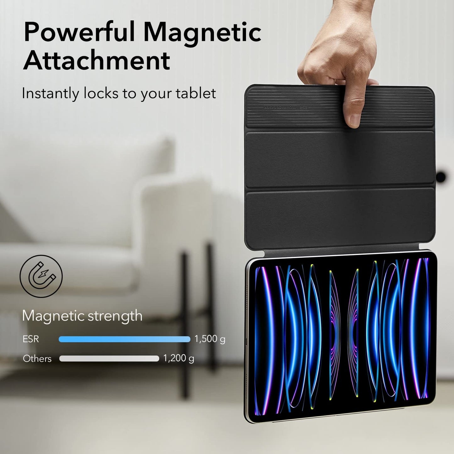 ESR iPad Pro 11-inch Case 2022/2021/2020 (4th/3rd/2nd Gen), Strong Magnetic Attachment, Trifold Stand Cover, Full Pencil 2 Support, Automatic Sleep/Wake, Black